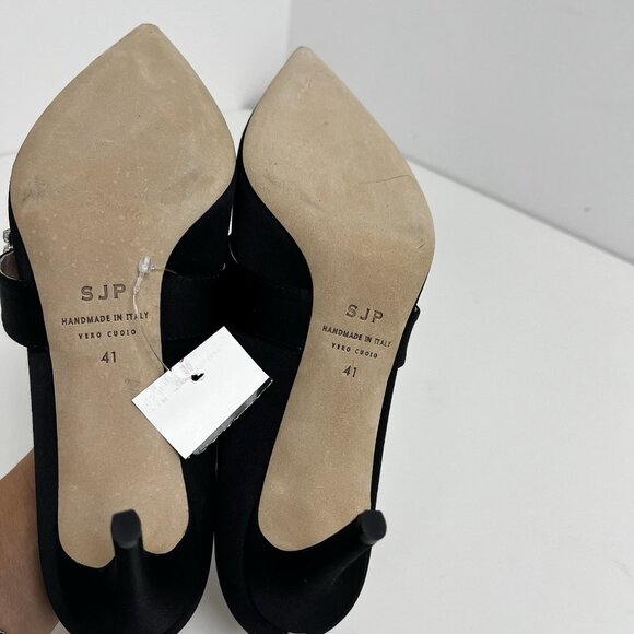 SJP BY SARAH JESSICA PARKER Black Satin Highgate  Embellished Buckle Heels Sz 41 - Picture 5 of 11